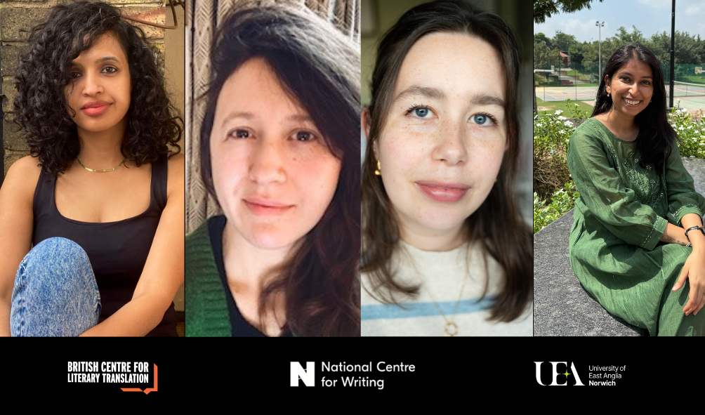 Headshots of four diverse women in a row, above logos for the British Centre for Literary Translation, National Centre for Writing, and UEA Norwich.