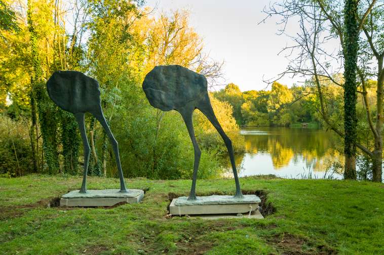 Dame Elizabeth Frink's Mirage1 and Mirage II sculptures in the banks of the UEA broad.