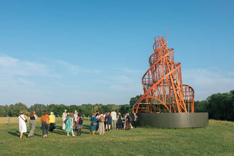 Reconstruction of the sculpture Model of the Monument to the Third International by Vladimir Tatlin, in the grounds of the Sainsbury Centre sculpture park.