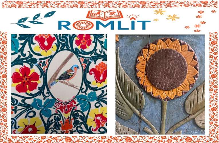 ROMLIT blogs header image of logo and bird and flower painting