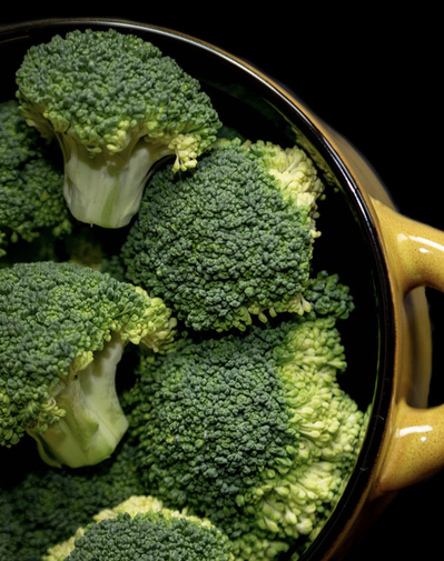 Broccoli florets in a pot