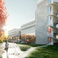 The new Lasdun Building plan with spiral staircase.