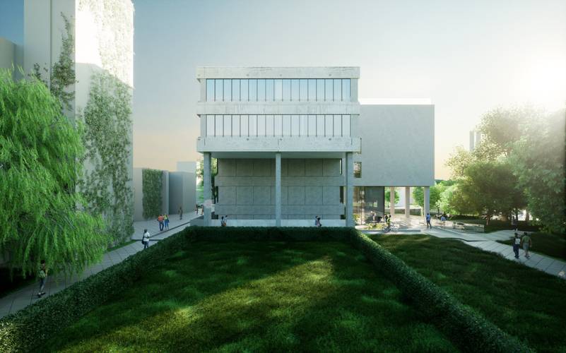 The new Lasdun Building plan with the green.