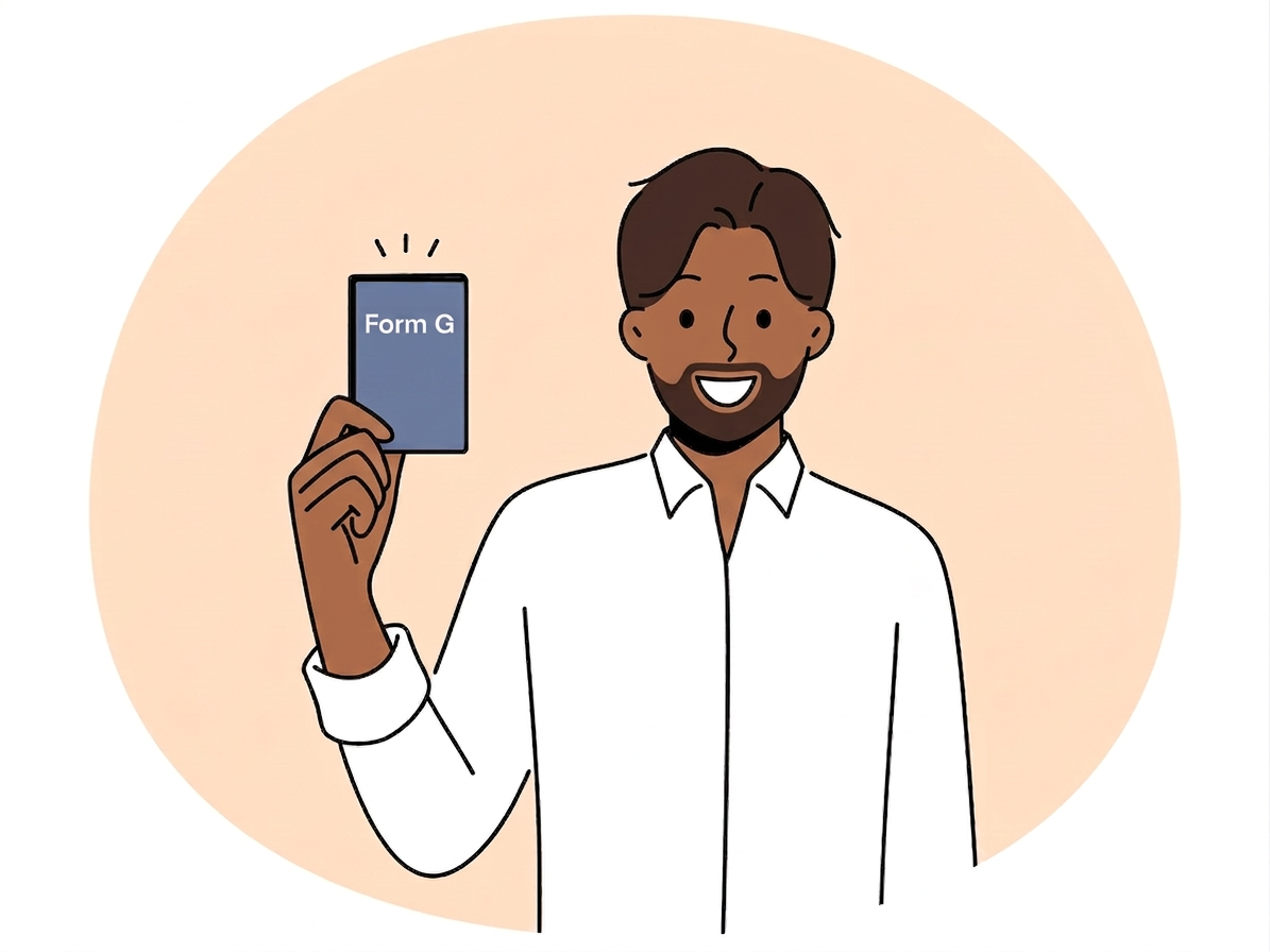 Indian man holding a document labelled Form G