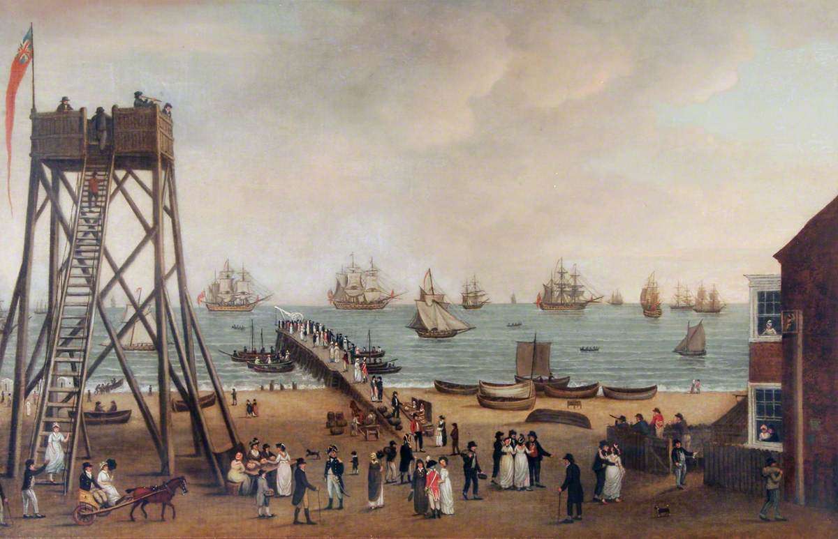 Painting of north west view of the jetty at Yarmouth