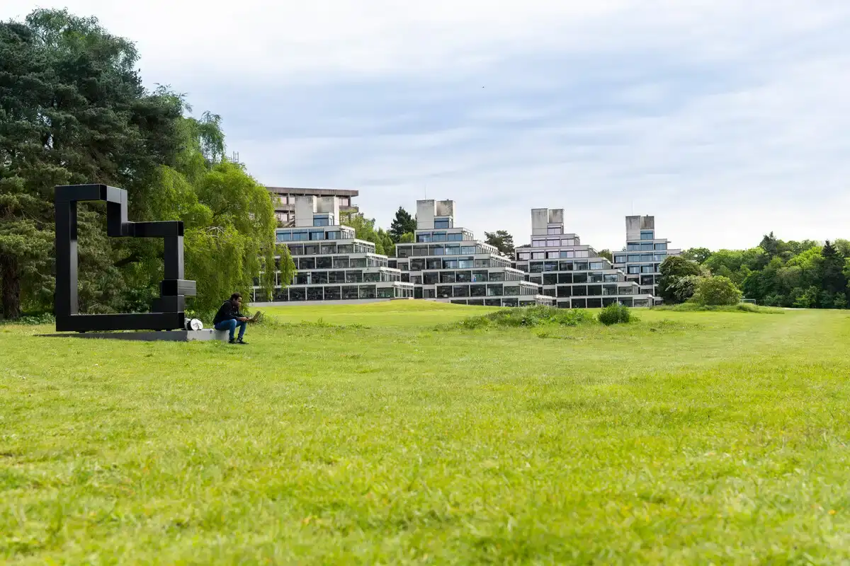 Student outside ziggurats
