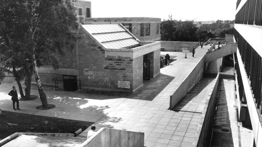 Historical image of UEA's walkway