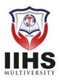 Logo of IIHS Multiversity featuring a shield with an open book and a medical symbol, established in 2007, in red and blue colors.