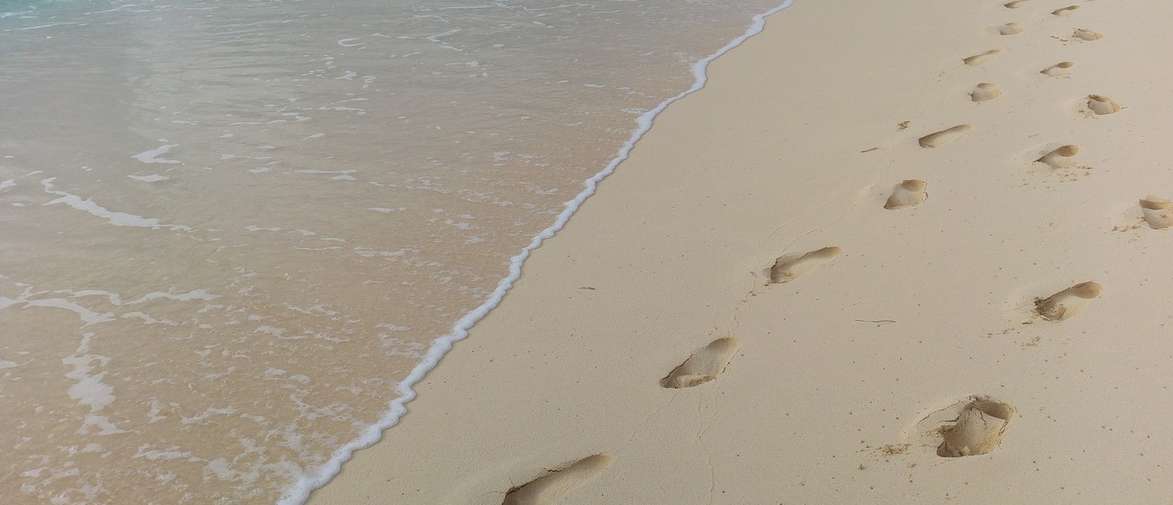 Footprints in sand on a beach