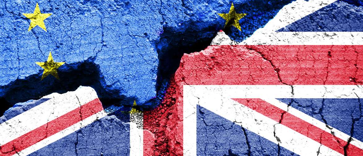 Brexit Union Jack flag and European flag