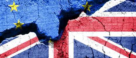 Brexit Union Jack flag and European flag