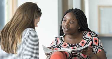 Students studying in breakout area