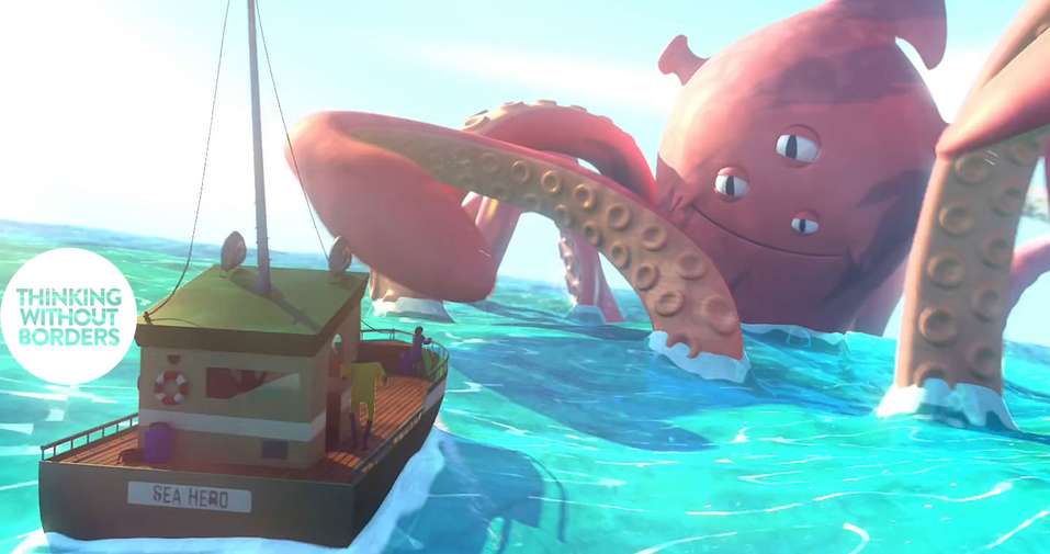 digital drawing boat and sea creature
