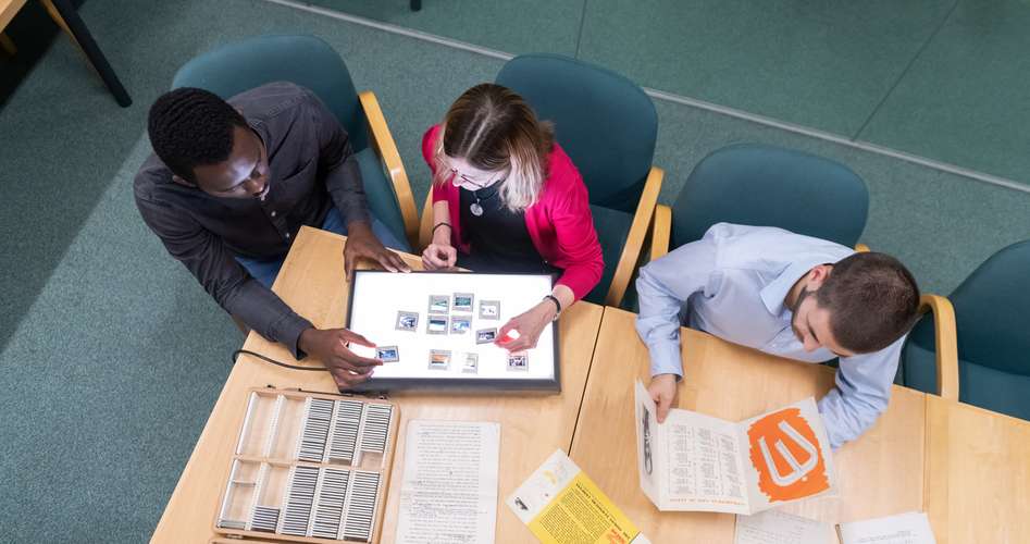 students working on lightbox