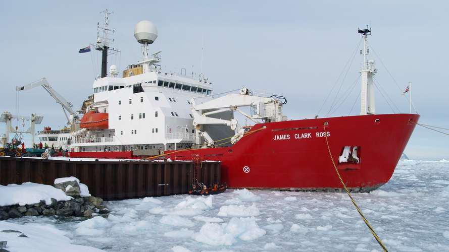 research boat in arctic ice