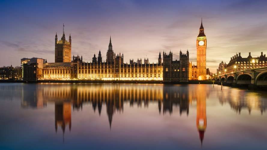 Houses of Parliament reflected in the River Thames