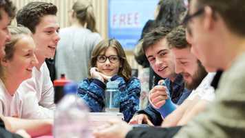 students socialising and thinking