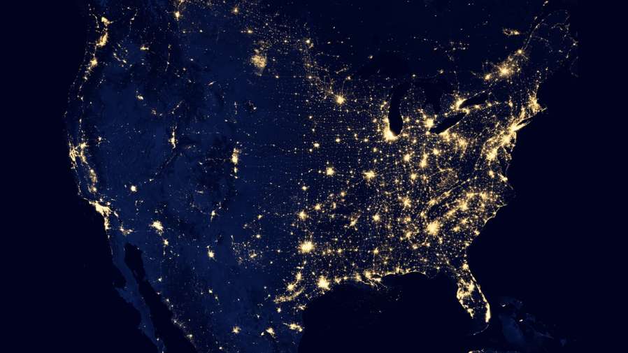 The United States as seen at night from space