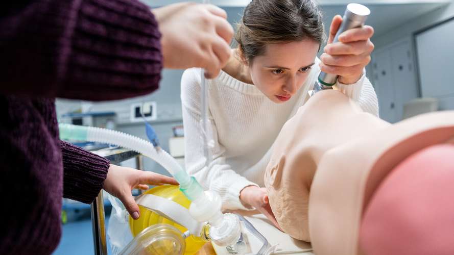 Operating Department Practice students in anaesthetic surgical skills class at the Edith Cavell Building