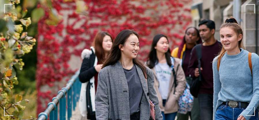 International students walking on campus