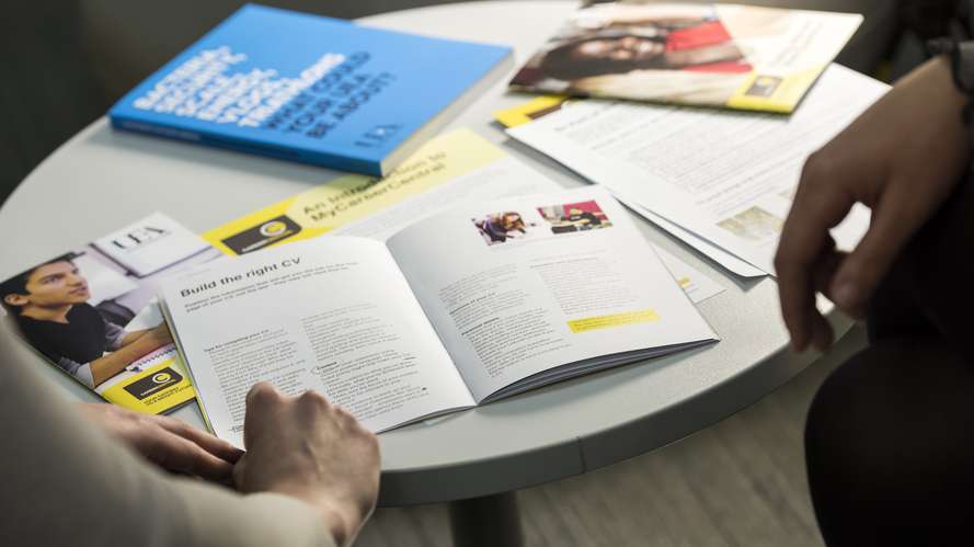 Brochures on a table