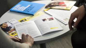 Brochures on a table