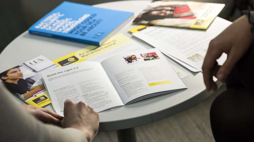 Brochures on a table