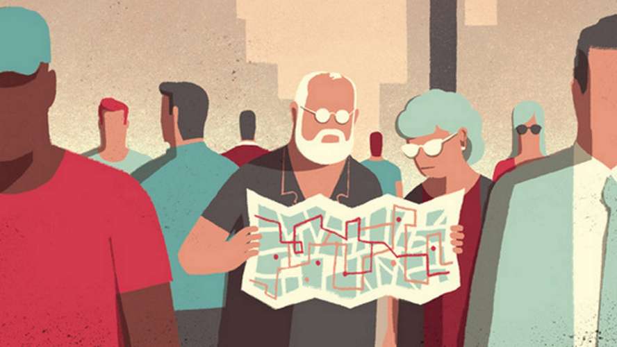 Couple looking at a street map