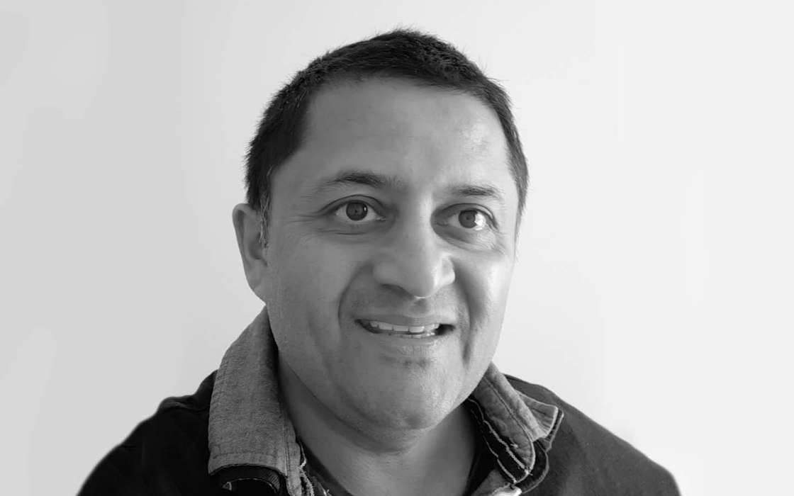 Manoj Joshi black and white portrait