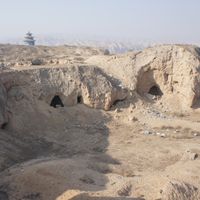 Photo of the Huangwan tomb entrances in Gansu province, China