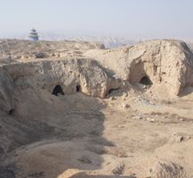Photo of the Huangwan tomb entrances in Gansu province, China