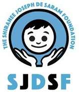 Logo of the Shiranee Joseph De Saram Foundation featuring a smiling face in hands, surrounded by a blue circle with the acronym SJDSF below.