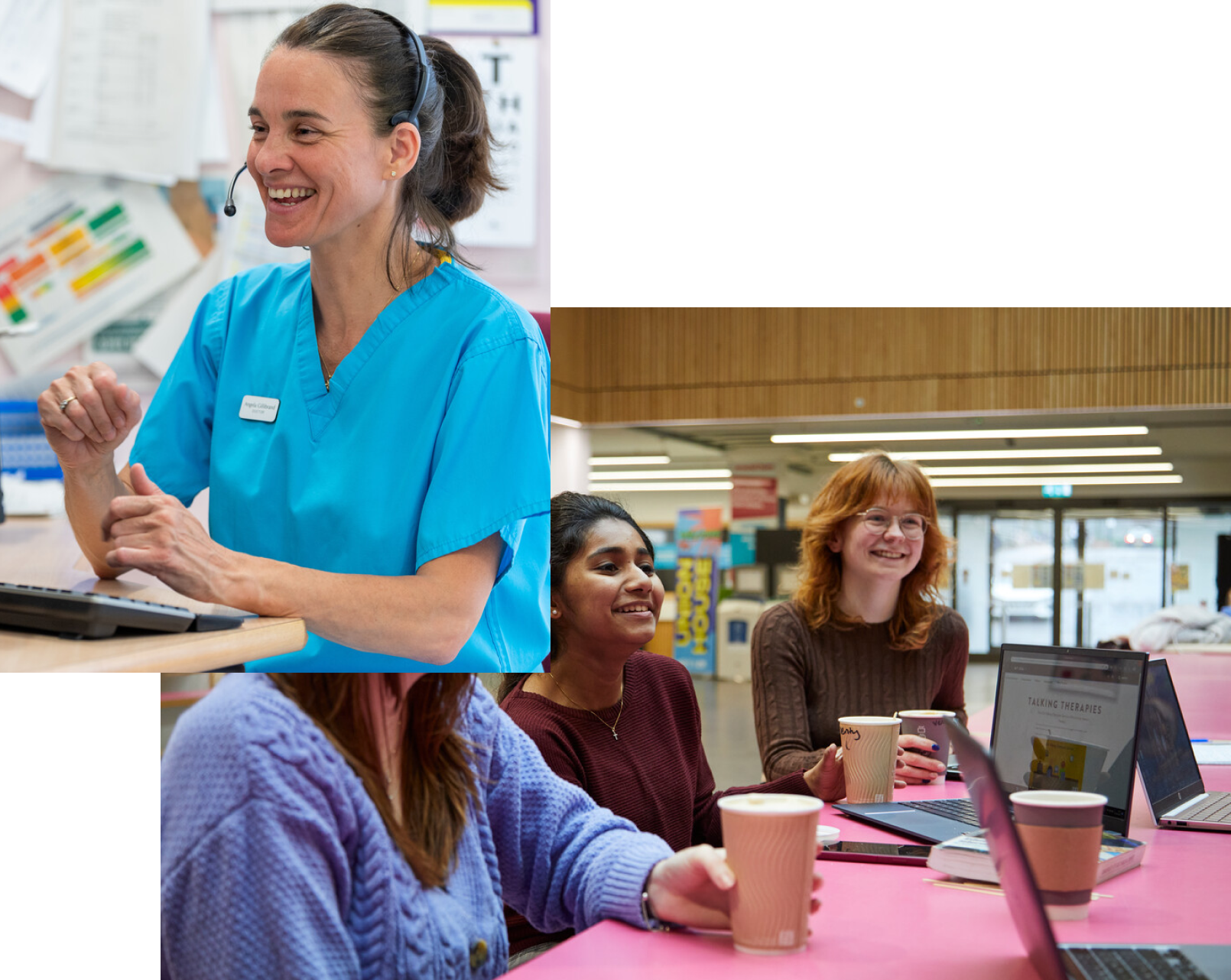 Overlapping images of students and health support