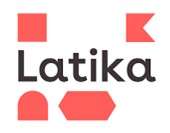 Logo with the text "Latika" in black, surrounded by red geometric shapes: square, circle, flag, and hexagon.