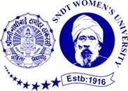 Logo of SNDT Women's University featuring an emblem with Hindi text and an image of a man in a turban, established in 1916.