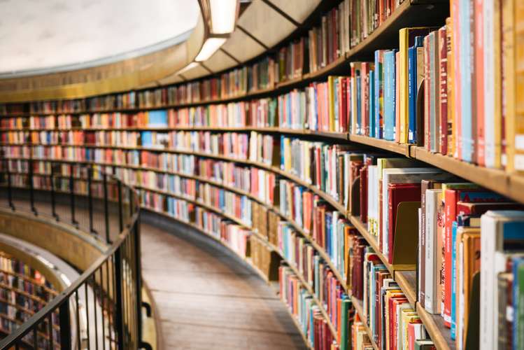 view of a library bookcase