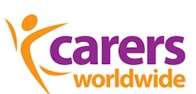 Logo of Carers Worldwide featuring an abstract orange figure and the text "carers worldwide" in purple and orange.