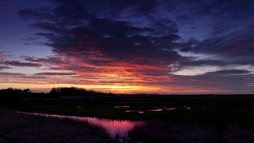 View of Norfolk Broads in sunset