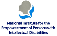 Logo of the National Institute for the Empowerment of Persons with Intellectual Disabilities, featuring a silhouette and blue abstract shapes.