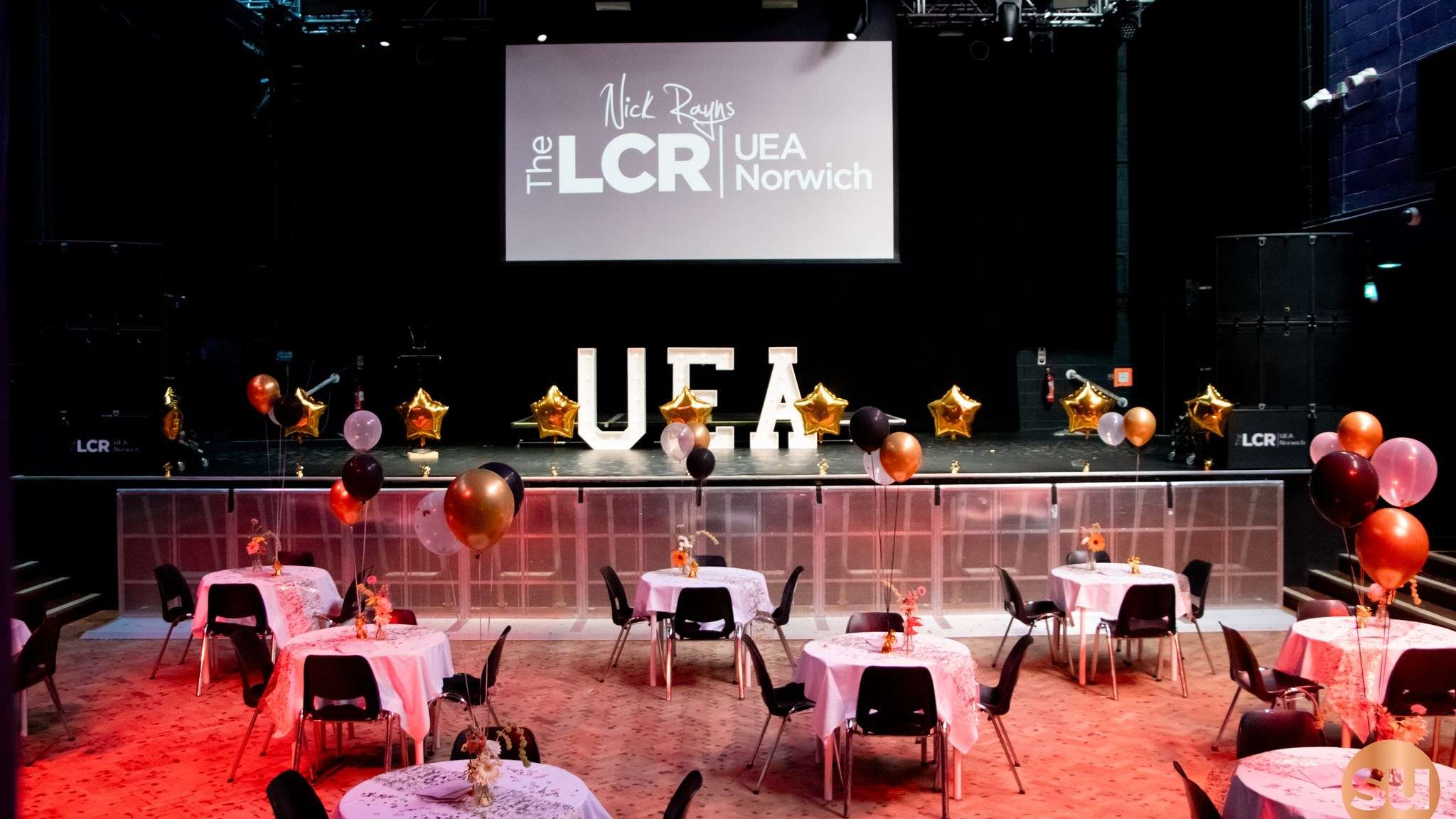 Tables set out for a dinner at the LCR.
