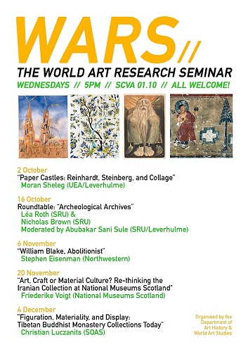 A list of the World Art Research seminar events for Autumn semester 2024/25