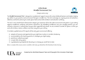 Text document introducing the "Mindful Environment Tool" by Little Minds, with bullet points and a logo of Little Minds in the top-right corner.