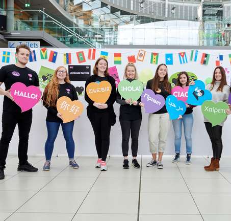Languages students at an event in the Forum, Norwich