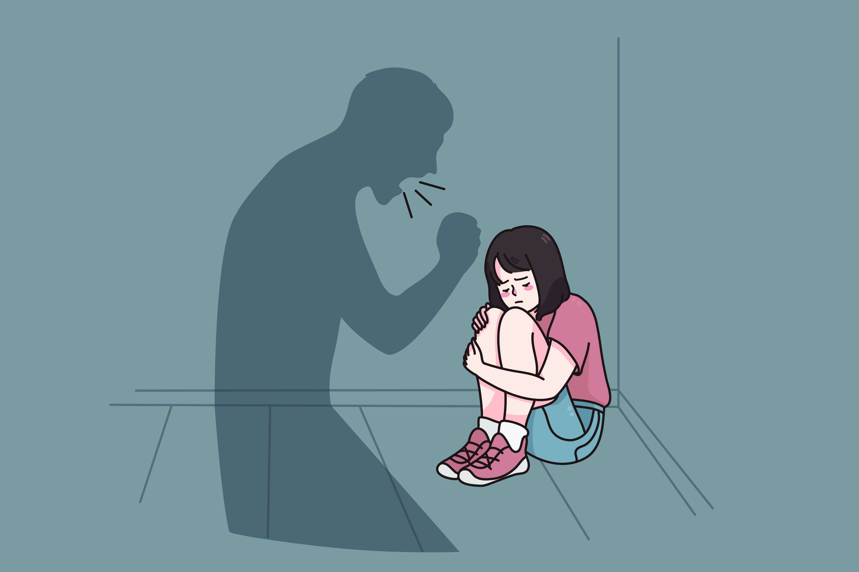 A shadow of a man yelling at a little girl