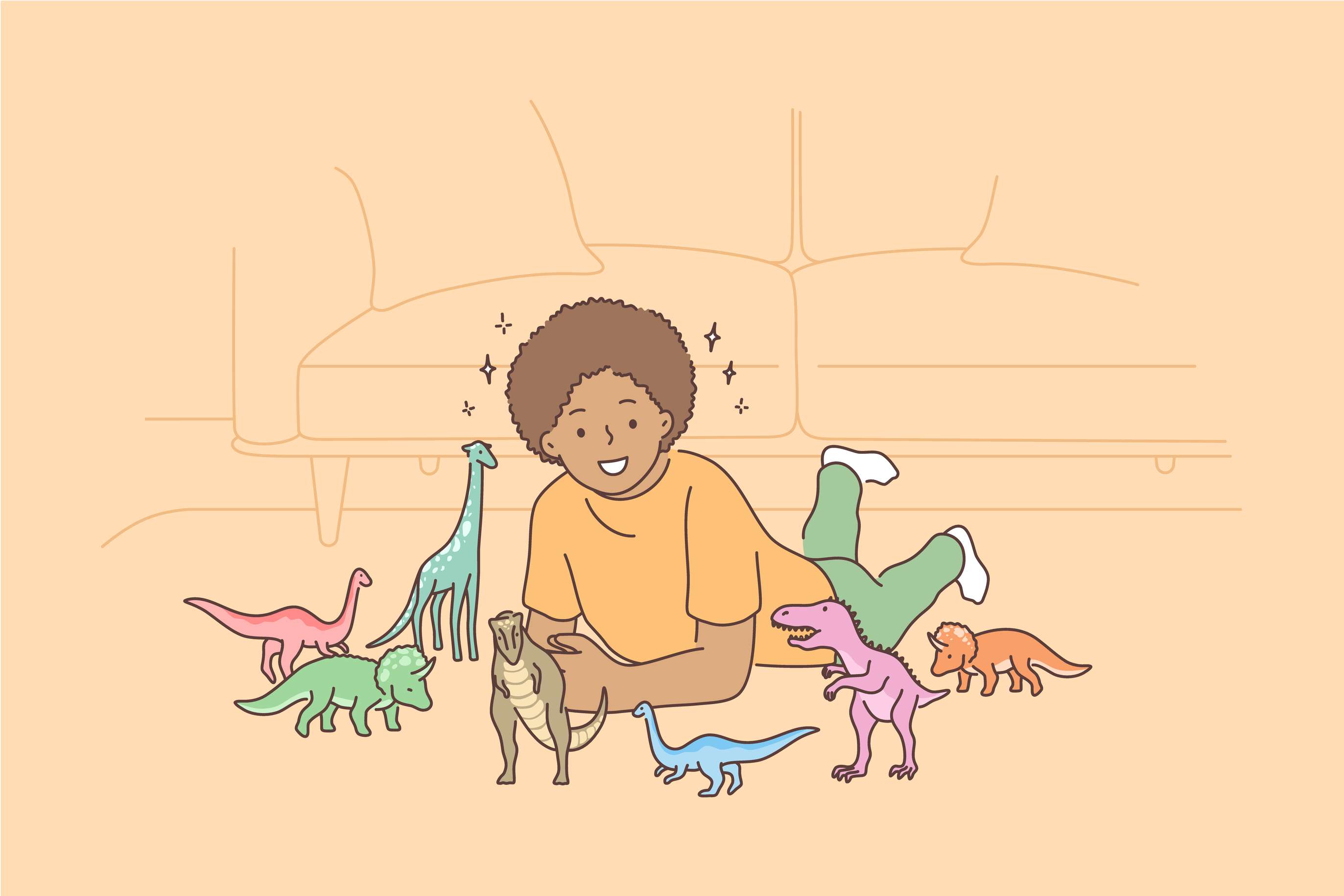 child playing with dinosaur toys