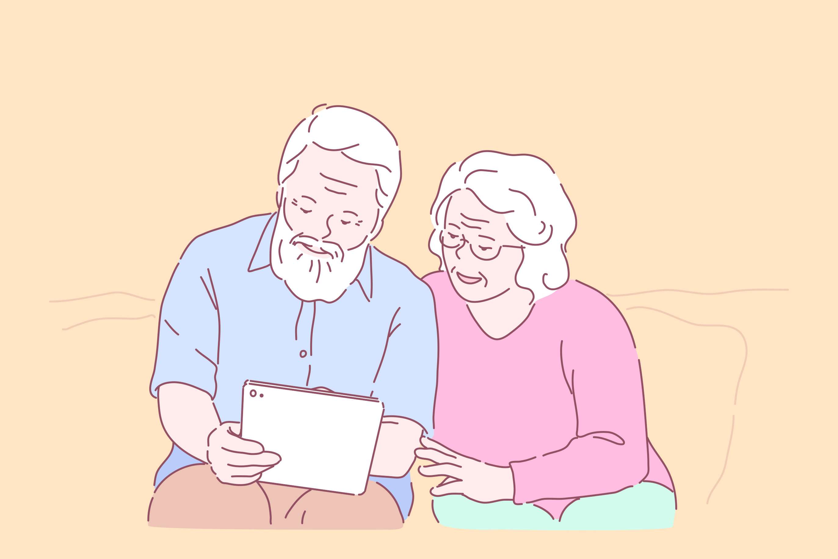 two elderly people reading a piece of paper