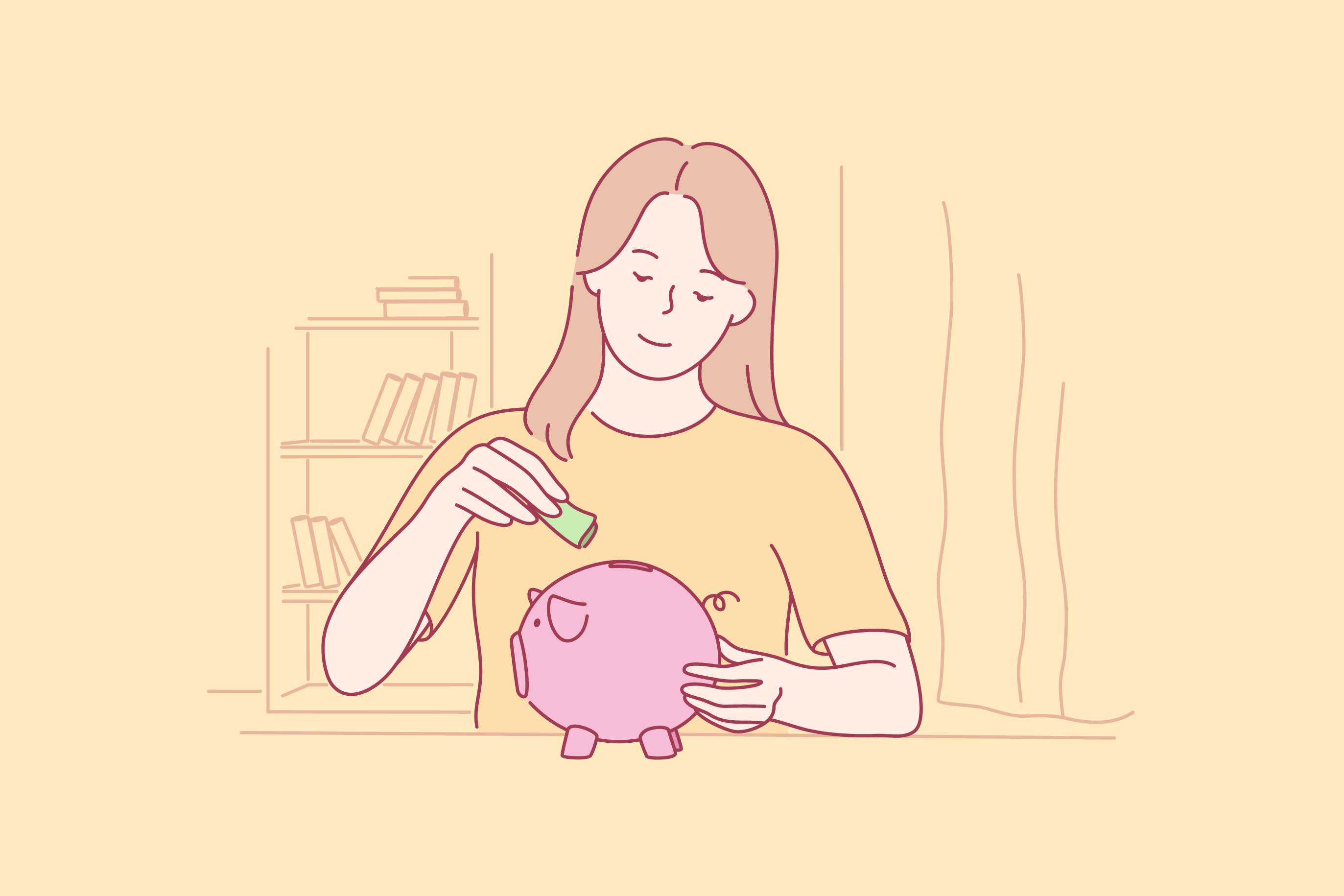 woman putting money into a money box