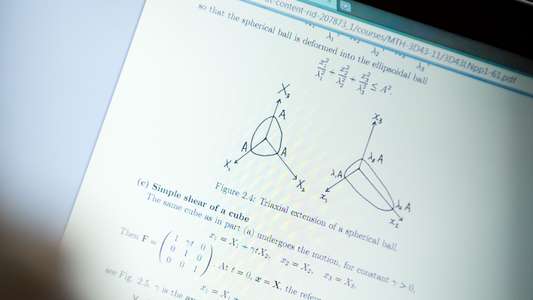 Mathematics Student referring to their notes on a laptop.
