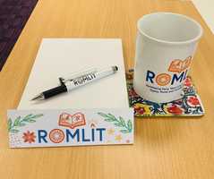 Photo of ROMLIT mug and pen