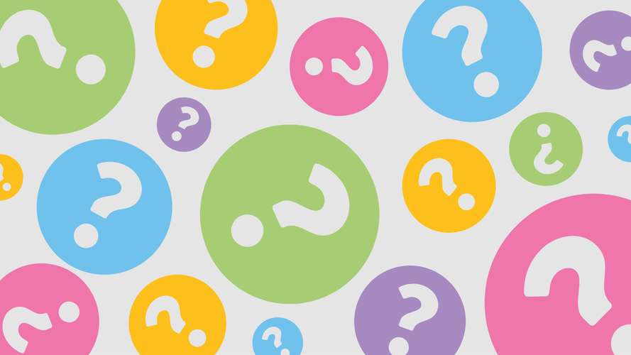 Graphic with multi-coloured question marks
